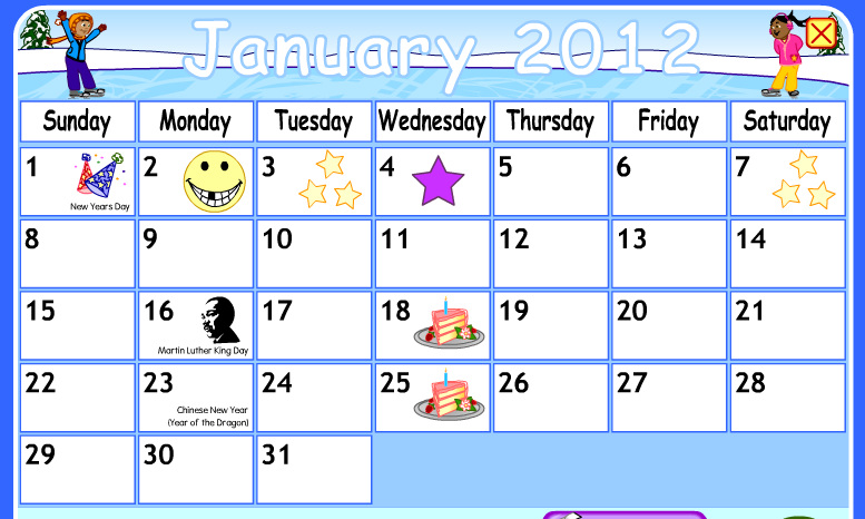 starfall calendar months headings